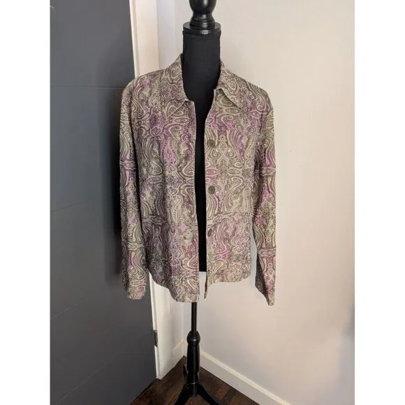 Rebecca Malone Women's Green & Purple Paisley Denim Jacket - XL - Picture 1 of 7